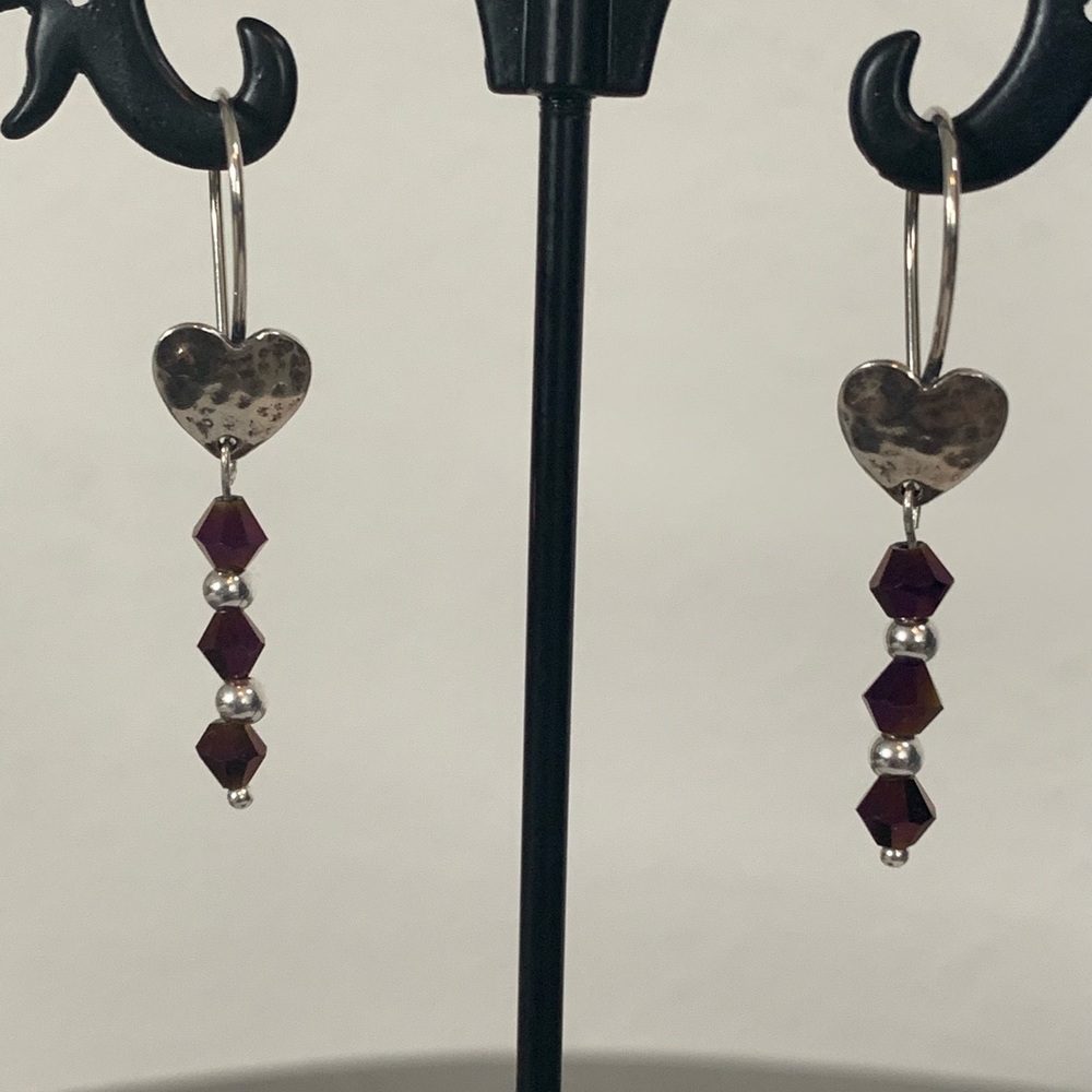 Gorgeous OOAK Sterling Heart‎ Purple/Pink Faceted AB Drop Earrings